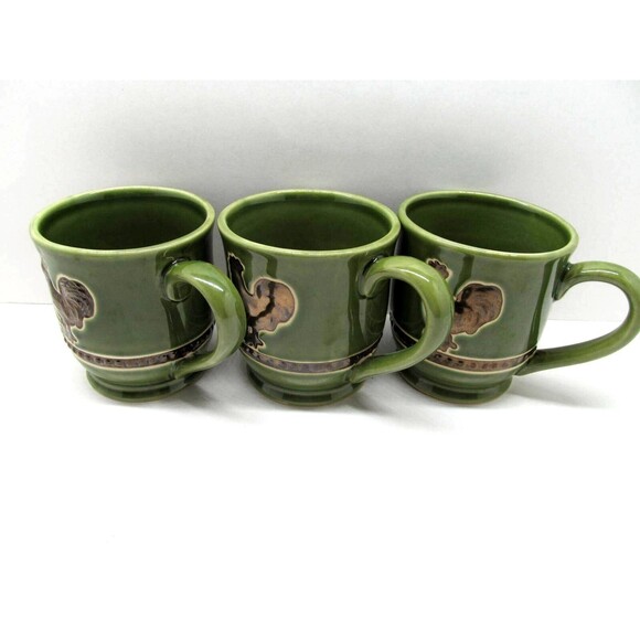 Cracker Barrel Elegant Rooster Green 4"  Mugs  Set Of 3 - Picture 9 of 9